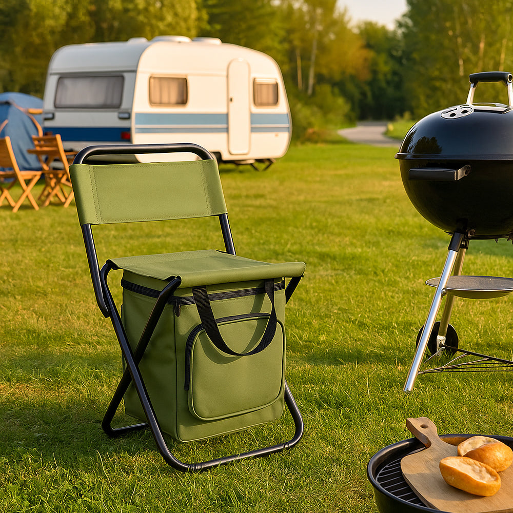 ChillPack Outdoor Chair – Folding Camping Chair with Backrest and Integrated Cooler Bag | Stornfield