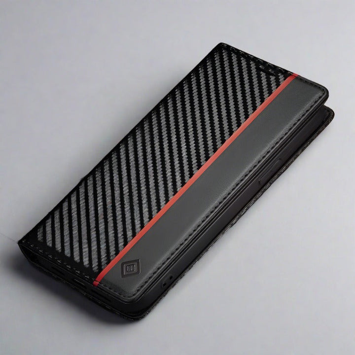 Stornfield | S23 Phone Case | Carbon Fiber Leather Card Holder with Magnetic Closure