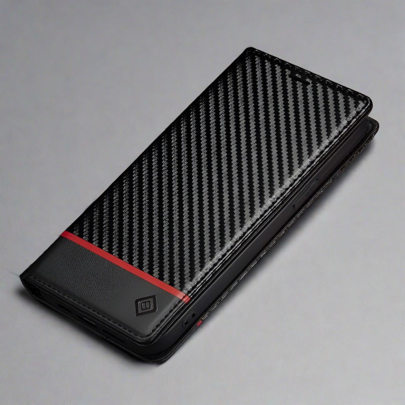 Stornfield | S23 Phone Case | Carbon Fiber Leather Card Holder with Magnetic Closure
