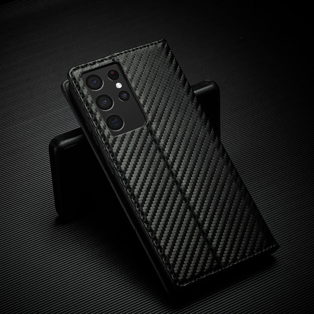 Stornfield | S23 Phone Case | Carbon Fiber Leather Card Holder with Magnetic Closure