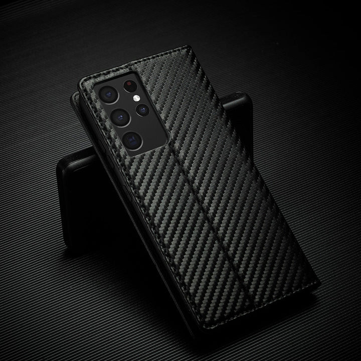 Stornfield | S23 Phone Case | Carbon Fiber Leather Card Holder with Magnetic Closure