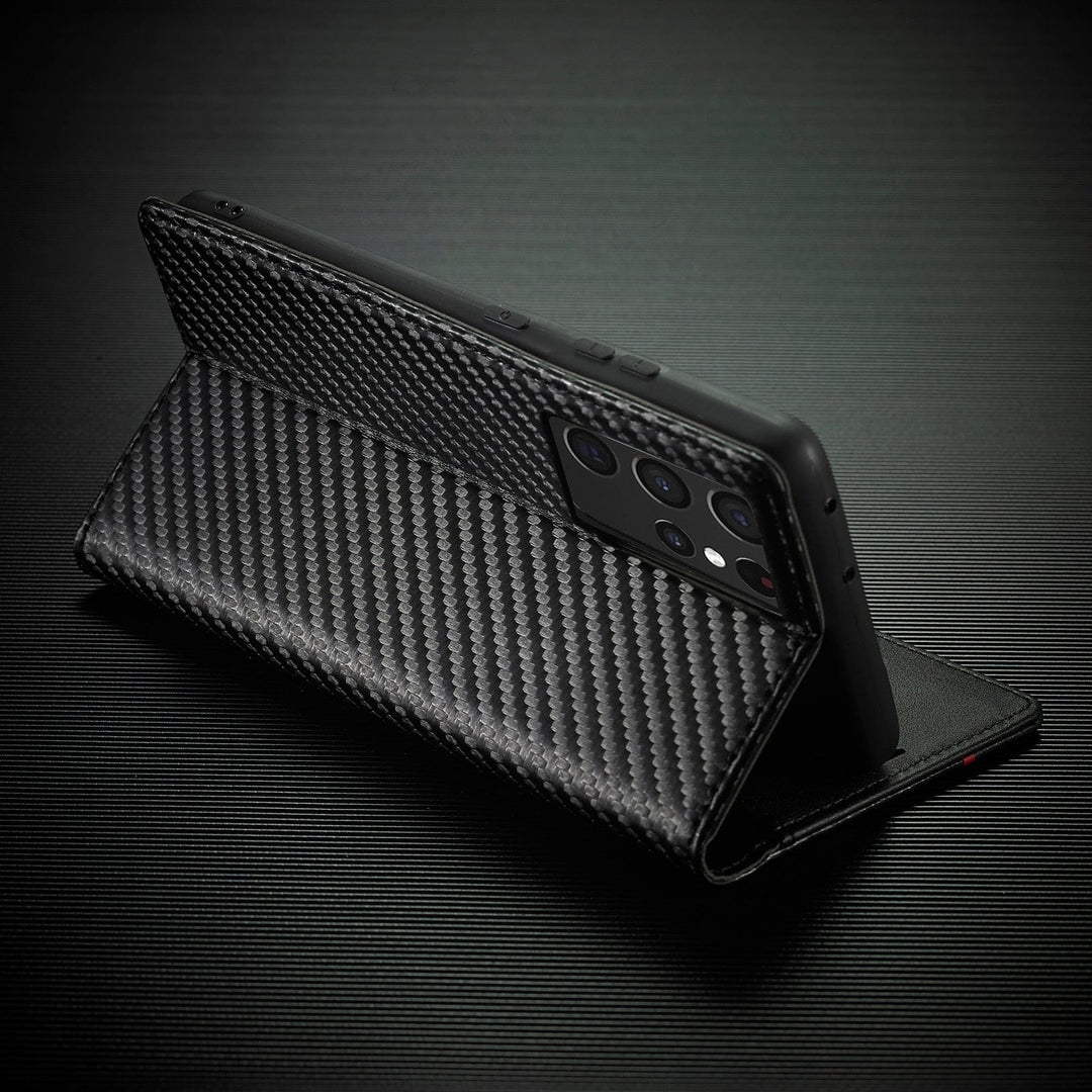 Stornfield | S23 Phone Case | Carbon Fiber Leather Card Holder with Magnetic Closure