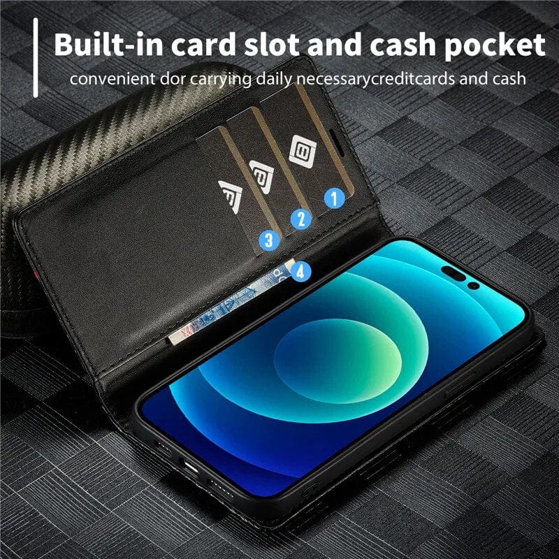 Stornfield | S23 Phone Case | Carbon Fiber Leather Card Holder with Magnetic Closure