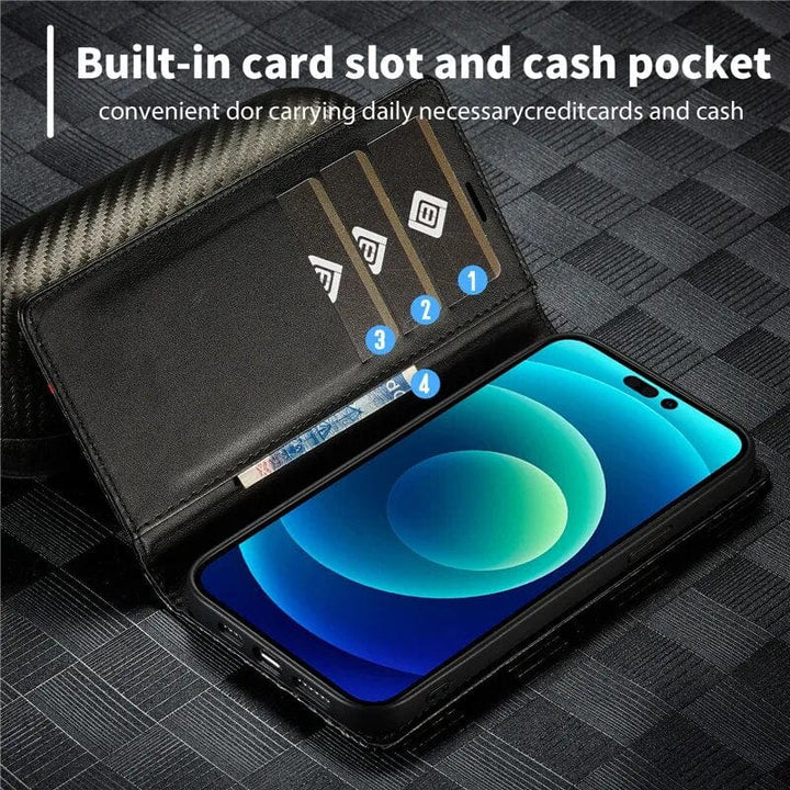 Stornfield | S23 Phone Case | Carbon Fiber Leather Card Holder with Magnetic Closure