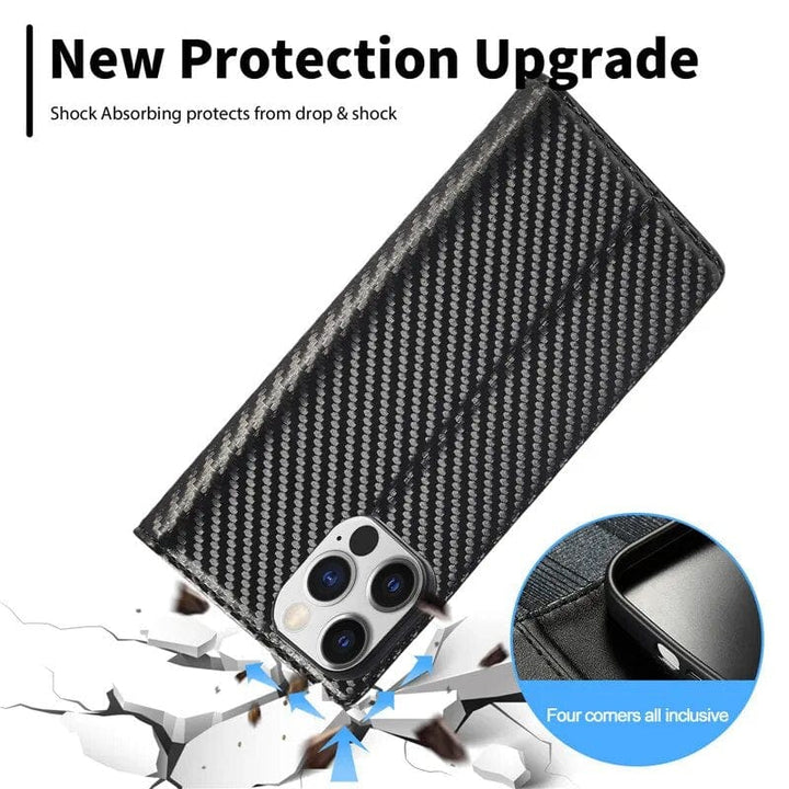 Stornfield | S23 Phone Case | Carbon Fiber Leather Card Holder with Magnetic Closure