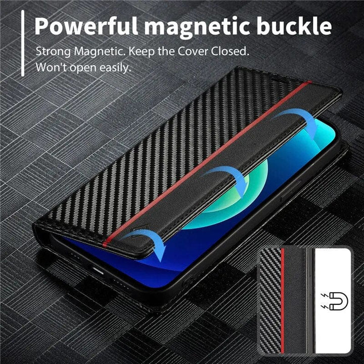 Stornfield | S23 Phone Case | Carbon Fiber Leather Card Holder with Magnetic Closure