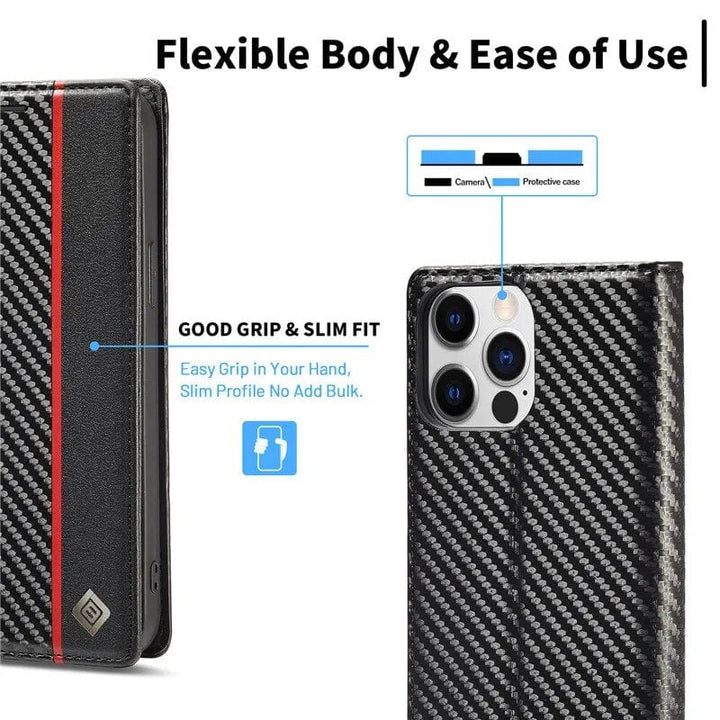 Stornfield | S23 Phone Case | Carbon Fiber Leather Card Holder with Magnetic Closure