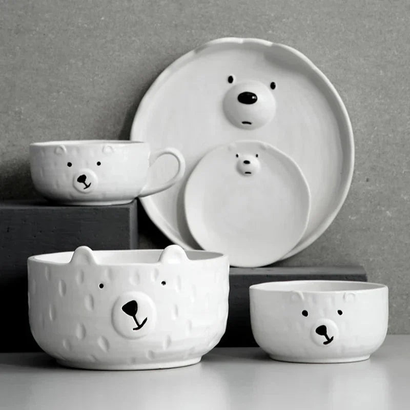 Cartoon Polar Bear Ceramic Plate and Bowl Set Eco-Friendly | Stornfield