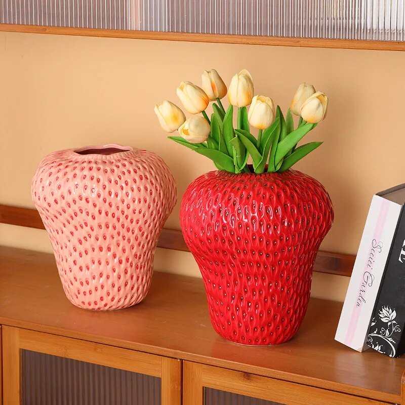 Cartoon Strawberry Ceramic Vase - Fun Modern Home Decor | Stornfield
