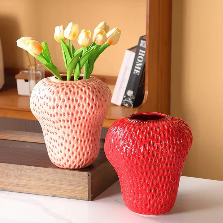 Cartoon Strawberry Ceramic Vase - Fun Modern Home Decor | Stornfield