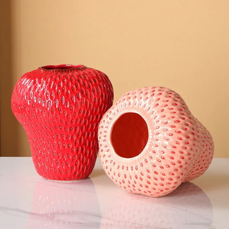Cartoon Strawberry Ceramic Vase - Fun Modern Home Decor | Stornfield