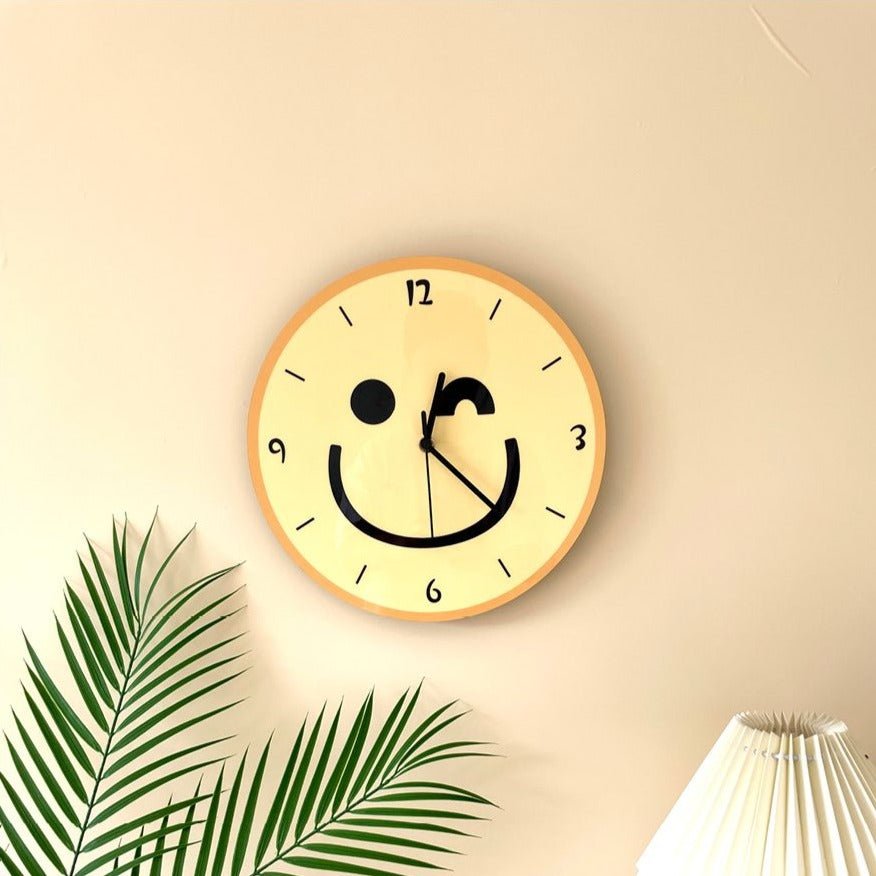 Stornfield | Yellow Smiling Cartoon Wall Clock