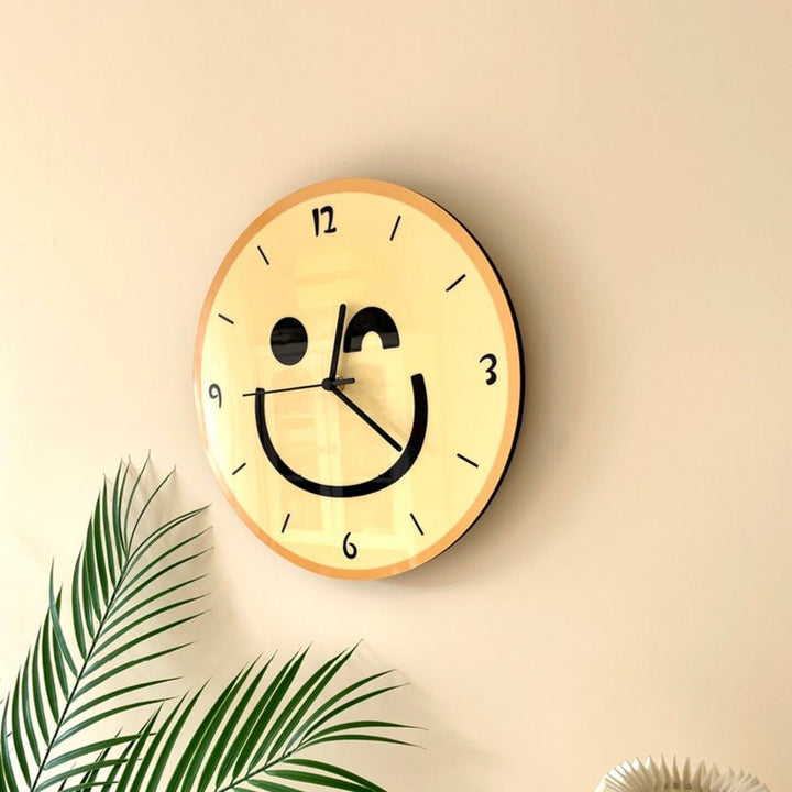 Stornfield | Yellow Smiling Cartoon Wall Clock