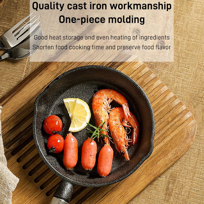 Cast Iron Nonstick Frying Flat Bottom Omelette Pan with Wooden Handle | Stornfield