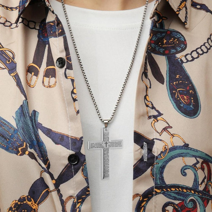 Engraved Lord's Prayer Cross Necklace Stornfield