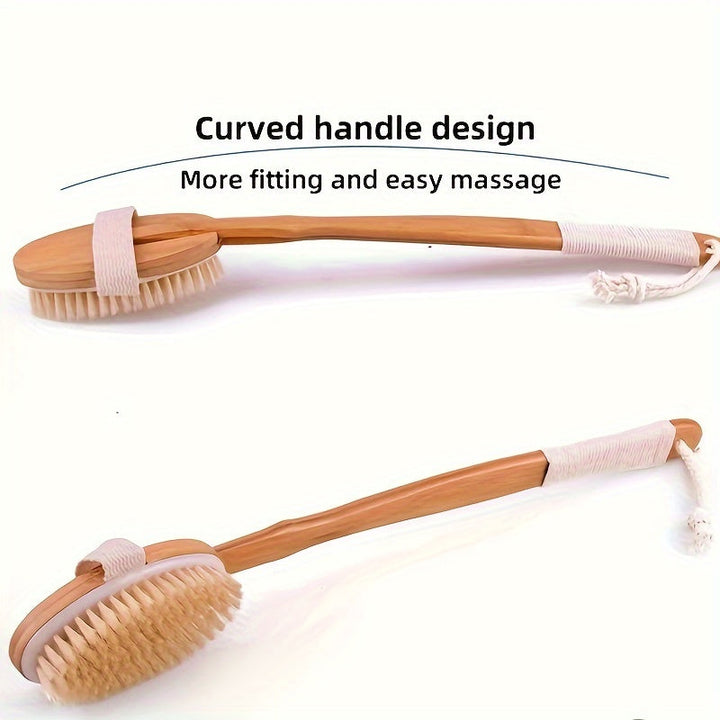 Back Wild Boar Bristle Cleaning Sponge for the Shower - Long Wooden Handle Bath Sponge Brush, soft natural bristles for back cleaning Stornfield