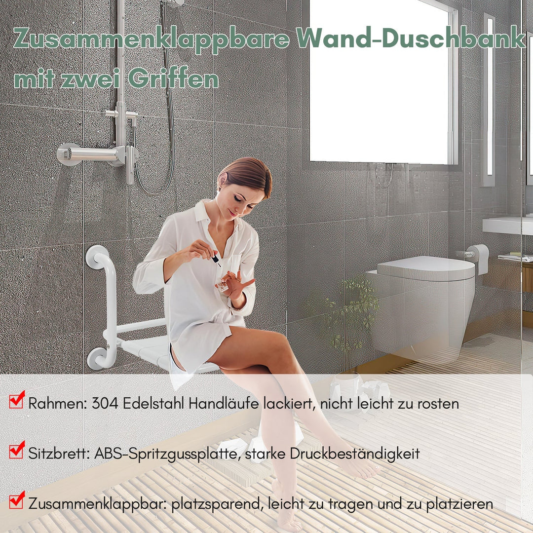 Foldable shower seat with armrests wall-mounted | Stornfield