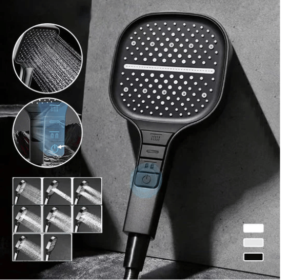 HydraLux 7-Settings Shower Head – Water-Saving & Anti-Scale – Square Chrome | Stornfield