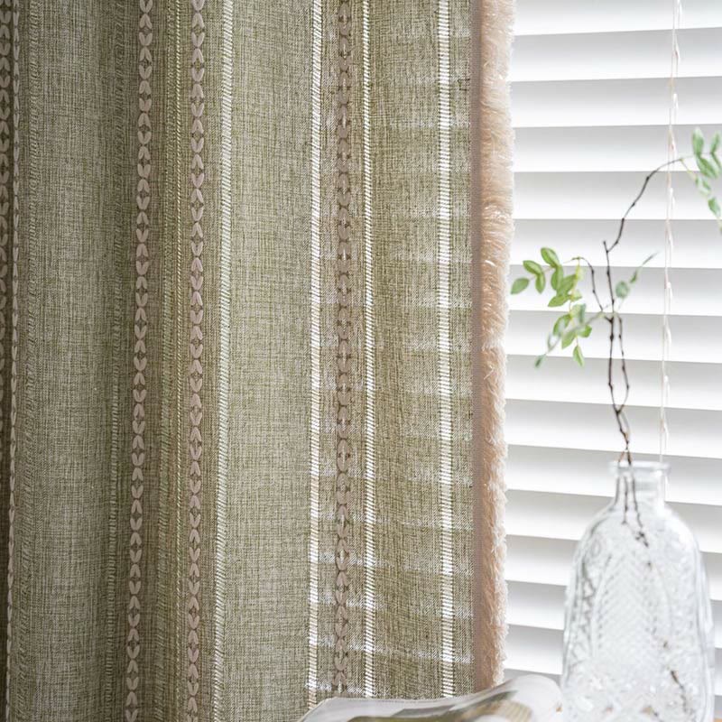 Simple Stripe Hollow-out Semi-shading Tassel Curtain | Stornfield