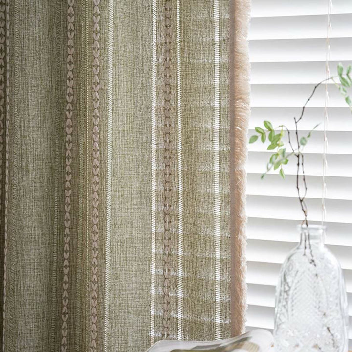 Simple Stripe Hollow-out Semi-shading Tassel Curtain | Stornfield