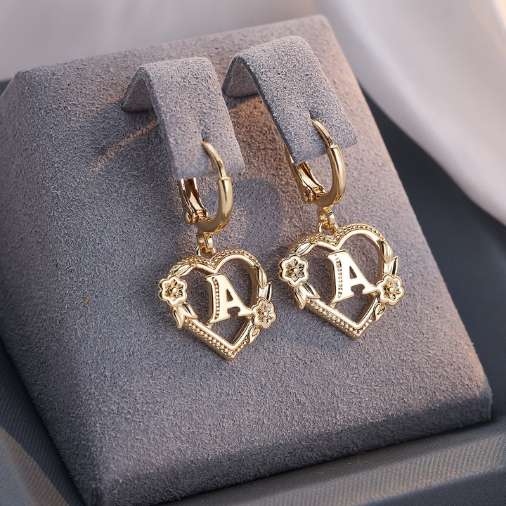 Stornfield | Dainty Initial Letter Heart Hoop Earrings