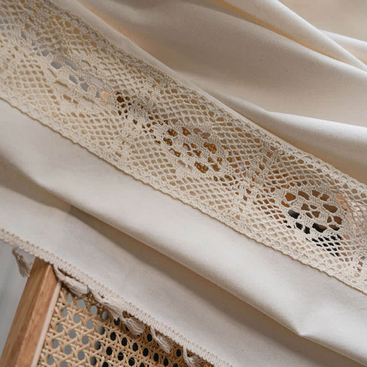 Beige Splicing Hollow-Out Light Filtering Curtain Set | Stornfield