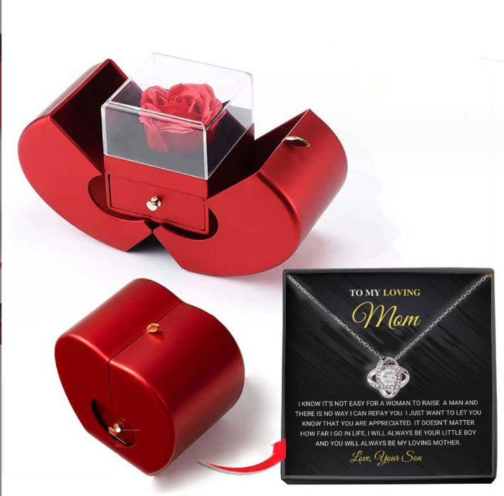 Red Apple Jewelry Box with Eternal Rose and Necklace | Stornfield