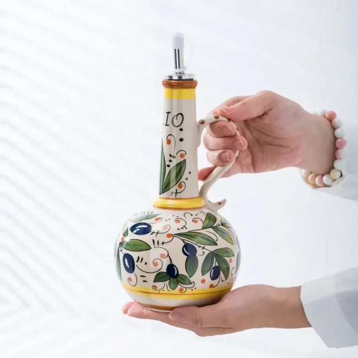 Ceramic Oil Bottle Kitchen Seasoning Dispenser with Drip-Free Spout | Stornfield