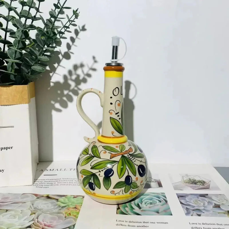 Ceramic Oil Bottle Kitchen Seasoning Dispenser with Drip-Free Spout | Stornfield