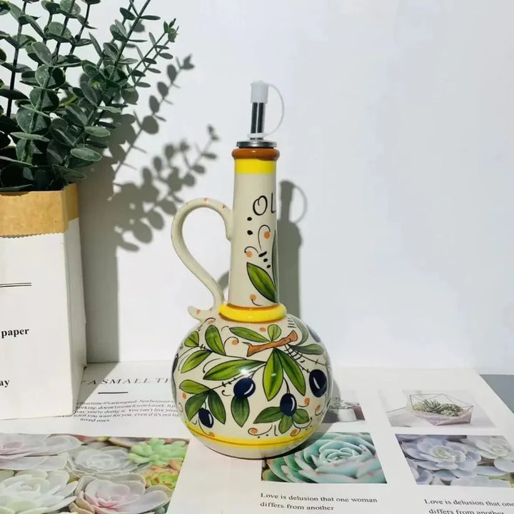 Ceramic Oil Bottle Kitchen Seasoning Dispenser with Drip-Free Spout | Stornfield