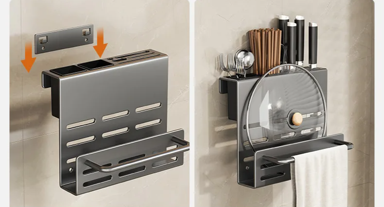 ChefSpace Wall-mounted Knife Holder with Cutting Board Storage – Stainless Steel Stornfield