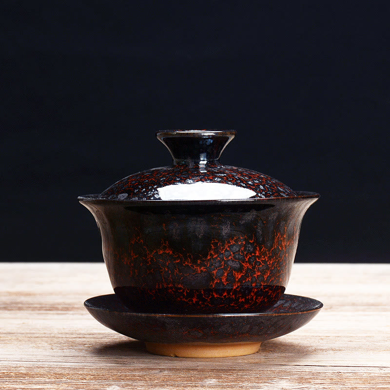Stornfield | Vintage Sancai Ceramic Teacup with Lid and Saucer