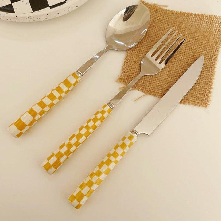Stornfield | Frendorf Black Red Yellow Green Silver Checkered Stainless Steel Cutlery