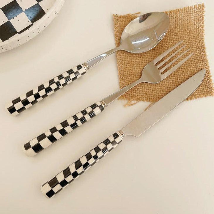 Stornfield | RetroChef – Elegant Stainless Steel Cutlery with Checkerboard Pattern