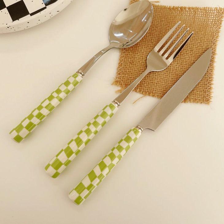 Stornfield | Frendorf Black Red Yellow Green Silver Checkered Stainless Steel Cutlery