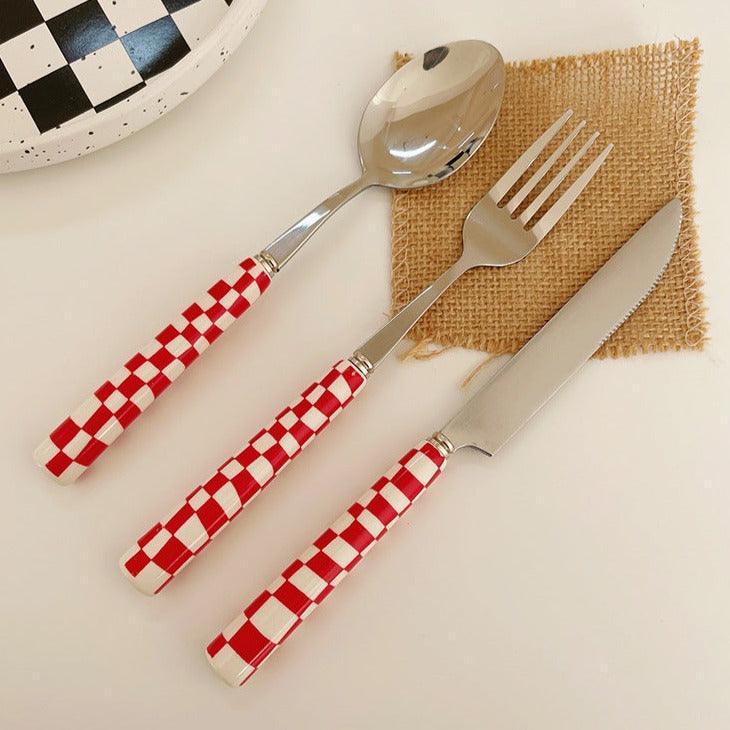 Stornfield | RetroChef – Elegant Stainless Steel Cutlery with Checkerboard Pattern