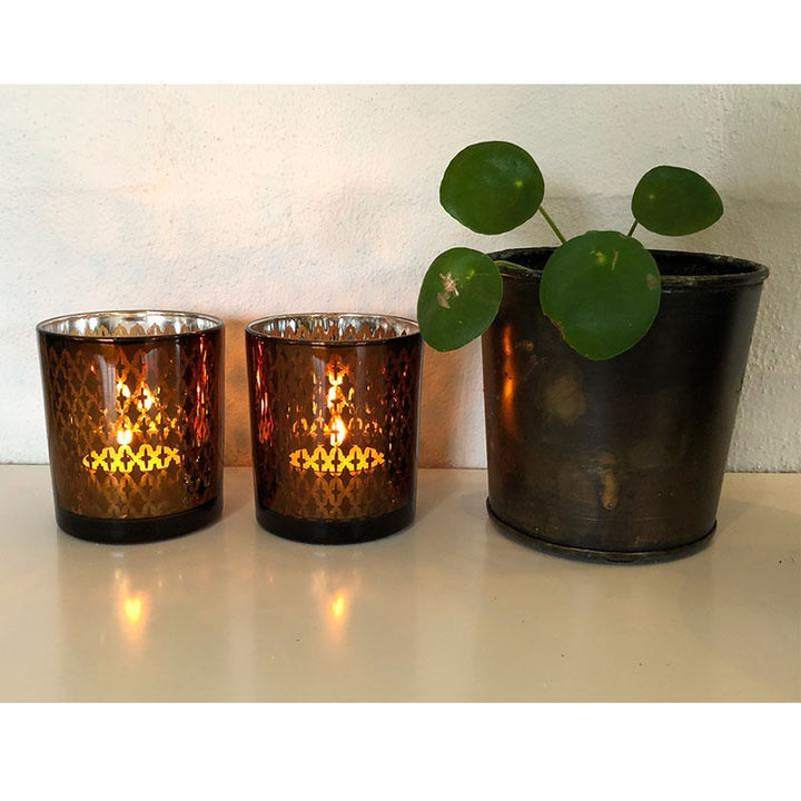 Tea light holder made of glass (2 pcs.) Copper / black by SIA Home Fashion | Stornfield