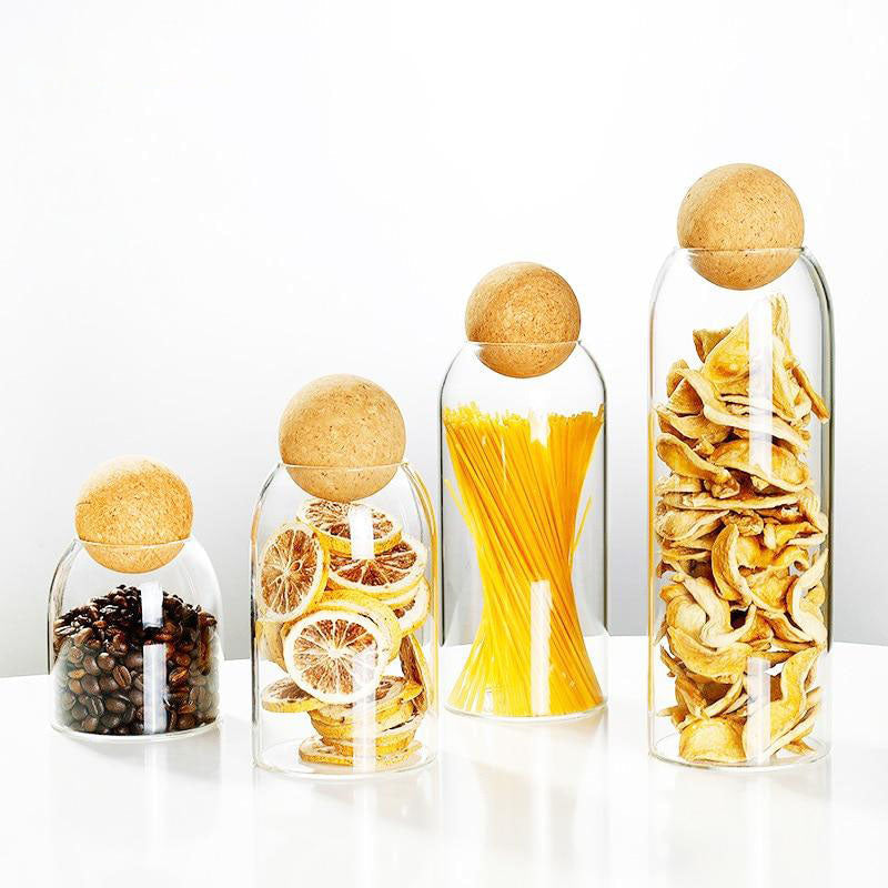 Clear Glass Bottle Kitchen Storage Jar with Cork Ball Airtight Lid | Stornfield