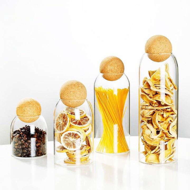 Clear Glass Bottle Kitchen Storage Jar with Cork Ball Airtight Lid | Stornfield
