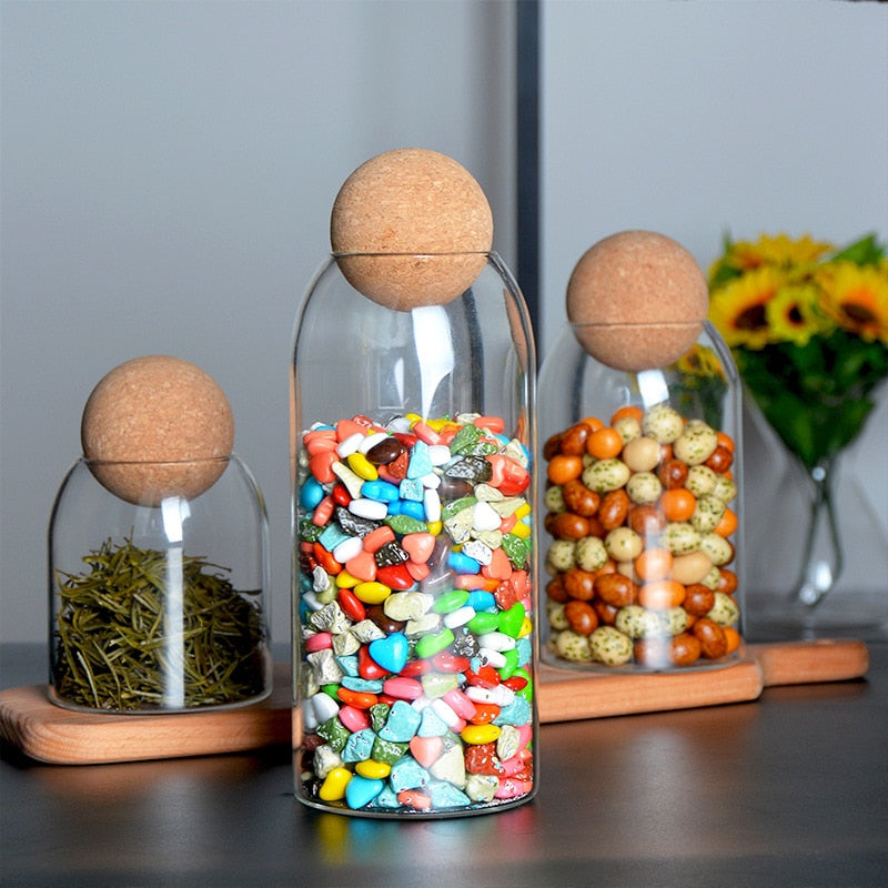 Clear Glass Bottle Kitchen Storage Jar with Cork Ball Airtight Lid | Stornfield