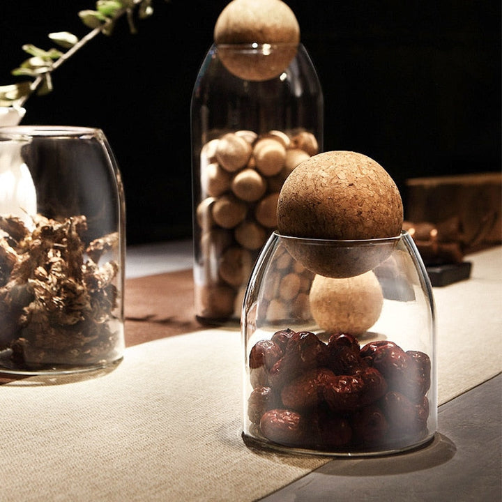 Clear Glass Bottle Kitchen Storage Jar with Cork Ball Airtight Lid | Stornfield