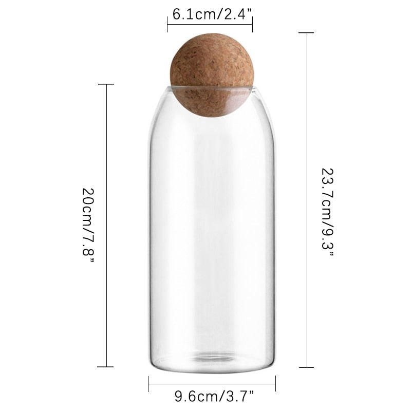 Clear Glass Bottle Kitchen Storage Jar with Cork Ball Airtight Lid | Stornfield