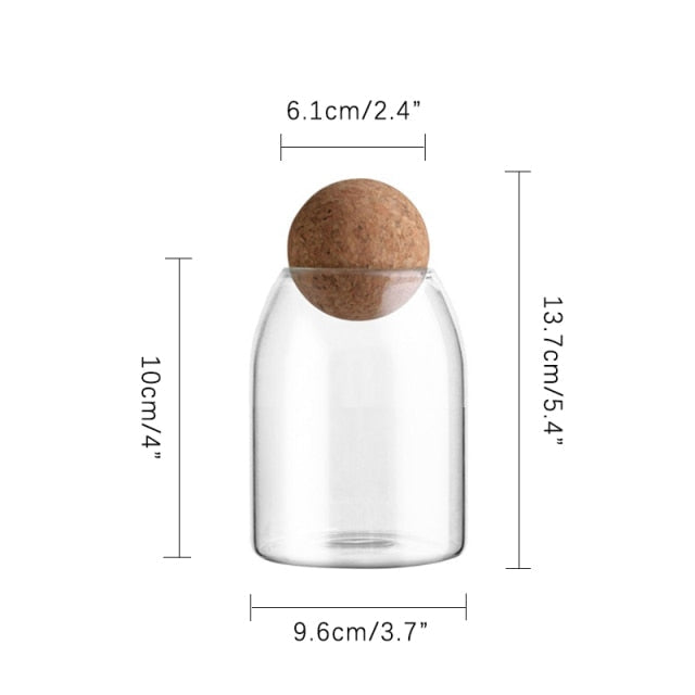 Clear Glass Bottle Kitchen Storage Jar with Cork Ball Airtight Lid | Stornfield