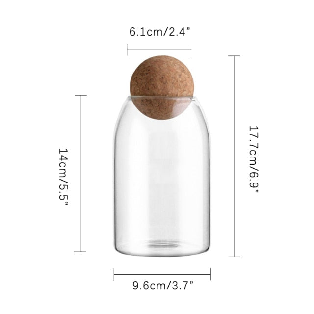 Clear Glass Bottle Kitchen Storage Jar with Cork Ball Airtight Lid | Stornfield