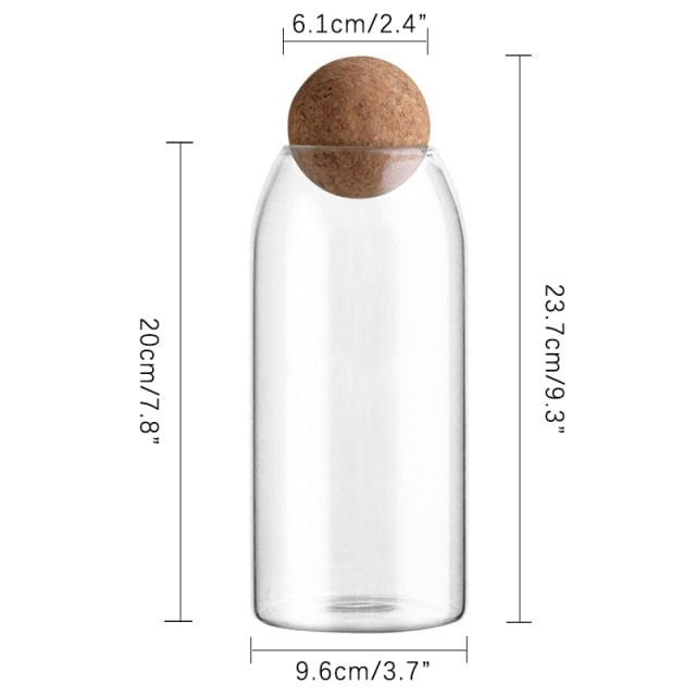 Clear Glass Bottle Kitchen Storage Jar with Cork Ball Airtight Lid | Stornfield