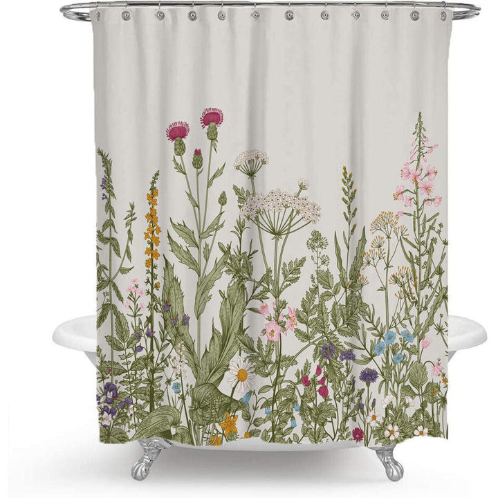 Stornfield | Colorful Floral Pattern Polyester Shower Curtain with Nordic Green Leaf Design