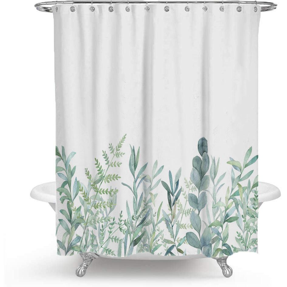 Stornfield | Colorful Floral Pattern Polyester Shower Curtain with Nordic Green Leaf Design