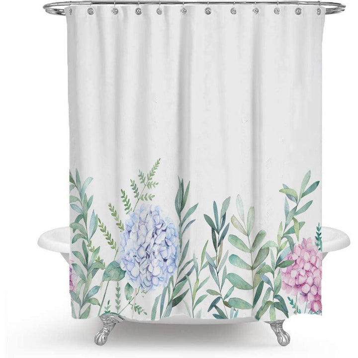 Stornfield | Colorful Floral Pattern Polyester Shower Curtain with Nordic Green Leaf Design
