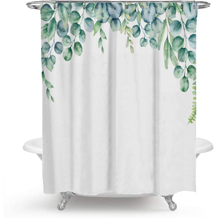 Stornfield | Colorful Floral Pattern Polyester Shower Curtain with Nordic Green Leaf Design