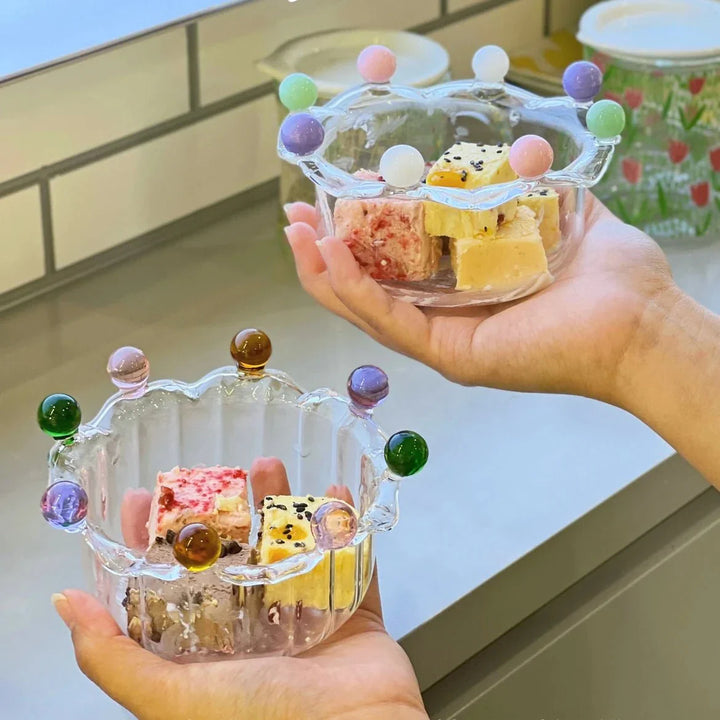 Colourful Crown Shaped Dessert Bowl - Eco-Friendly Glass Design | Stornfield